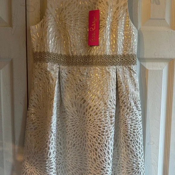 gold lilly pulitzer dress Lilly Pulitzer Women's The Lilly Shift Dress, 6, Cotton main image 0